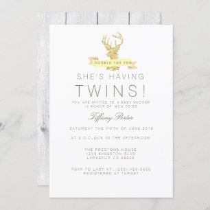 Shabby Chic Herten Twins Baby shower Invitation Kaart