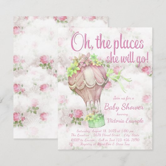 Shabby Chic Hete Luchtballon Baby shower Uitnodigi Kaart (Voorkant / Achterkant)