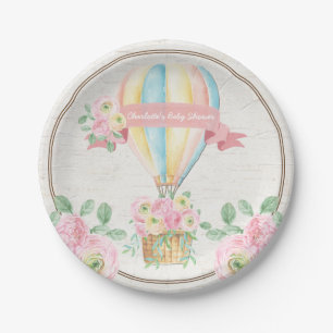Shabby Chic Hot Air ballonroze Floral Shower Papieren Bordje