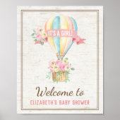 Shabby Chic Hot Air ballonroze Floral Shower Poster (Voorkant)