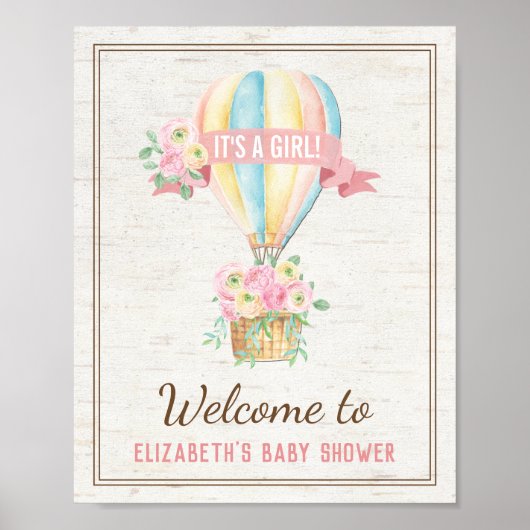 Shabby Chic Hot Air ballonroze Floral Shower Poster (Voorkant)