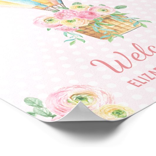 Shabby Chic Hot Air ballonroze Floral Shower Poster (Hoek)