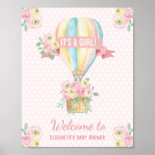 Shabby Chic Hot Air ballonroze Floral Shower Poster (Voorkant)