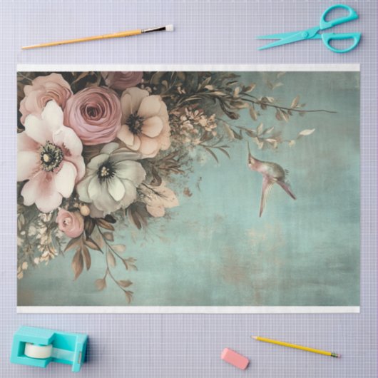 Shabby Chic Hummingbird & Floral Boeket Tissuepapier (Craft)