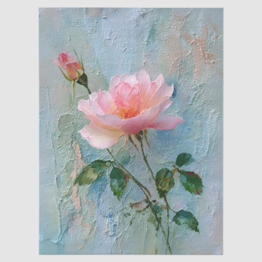 Shabby Chic Impasto Roze Roos Tissuepapier (Voorkant)