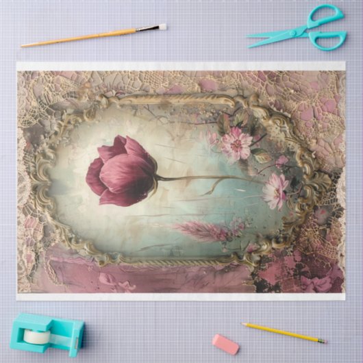 Shabby Chic, ingelijst papaver, gemengde medialage Tissuepapier (Craft)