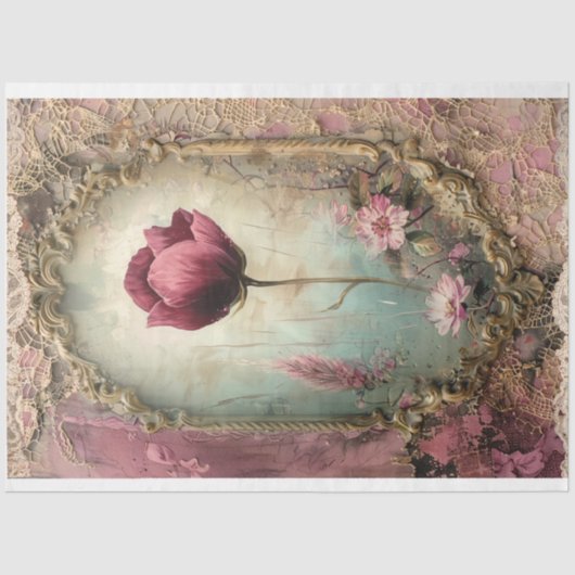 Shabby Chic, ingelijst papaver, gemengde medialage Tissuepapier (Voorkant)