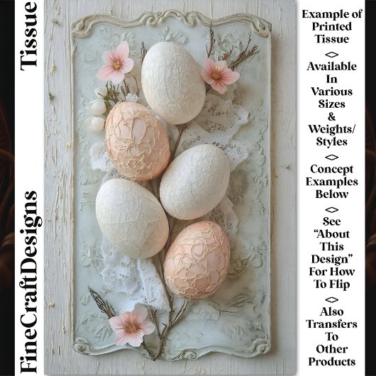 Shabby Chic, Ivoren Perzik Paaseieren CL8 Decoupag Tissuepapier