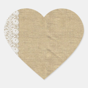 Shabby Chic  Kant & Rustieke Natuurlijke Burlap Hart Sticker