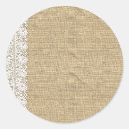 Shabby Chic  Kant & Rustieke Natuurlijke Burlap Ronde Sticker