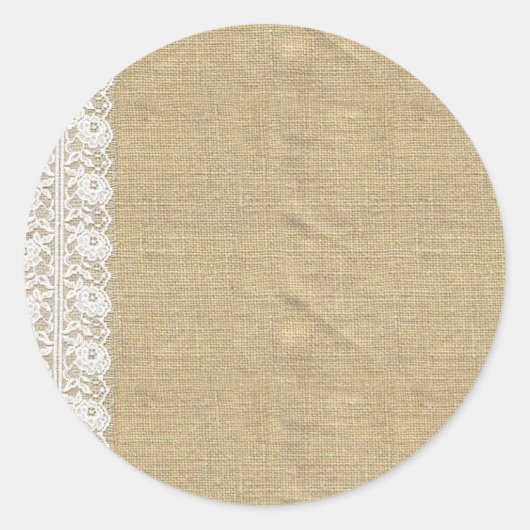 Shabby Chic  Kant & Rustieke Natuurlijke Burlap Ronde Sticker (Voorkant)