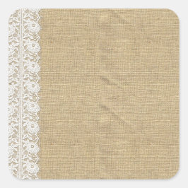 Shabby Chic  Kant & Rustieke Natuurlijke Burlap Vierkante Sticker