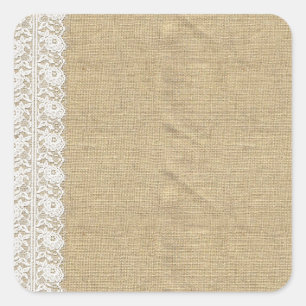 Shabby Chic Kant & Rustieke Natuurlijke Burlap Vierkante Sticker