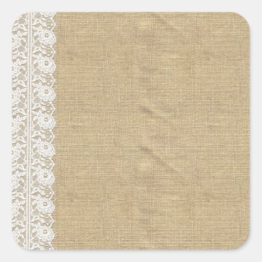 Shabby Chic  Kant & Rustieke Natuurlijke Burlap Vierkante Sticker (Voorkant)