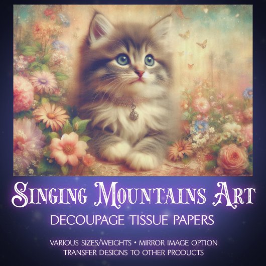 Shabby Chic Kitten Wildflower DIY Craft Decoupage Tissuepapier