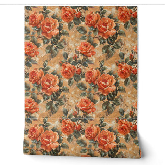 shabby chic koperen sinaasappel Engelse rozen Behang