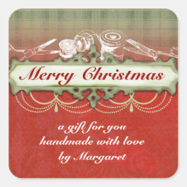 Shabby chic kroonluchter kerstvakantie naaien vierkante sticker