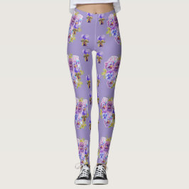 Shabby Chic Lavender Paarse Pansy Floral Leggings