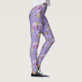 Shabby Chic Lavender Paarse Pansy Floral Leggings (Rechts)