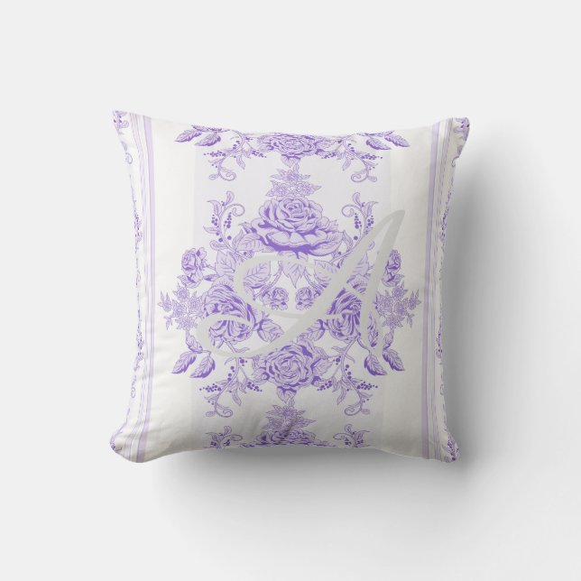 Shabby chic,lavender,toile,pattern,floral,Victoria Kussen (Voorkant)