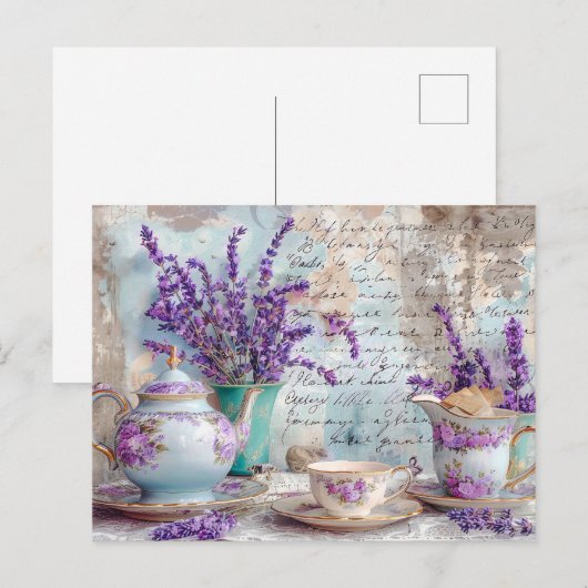 shabby chic Lavender with Classic Tea Service Briefkaart (Voorkant / Achterkant)