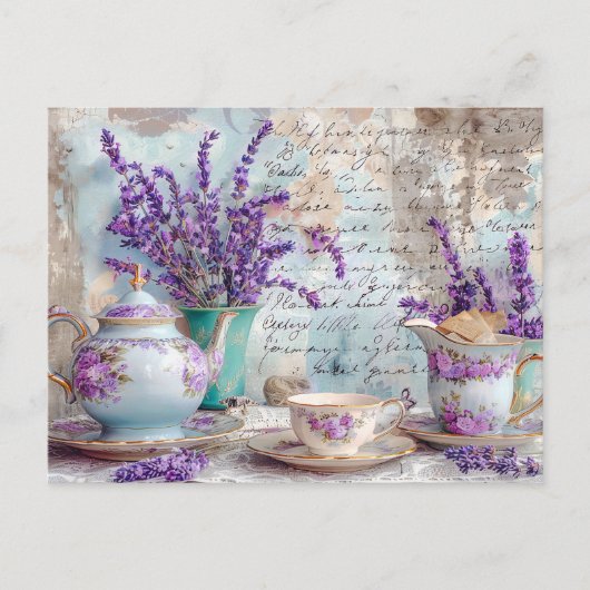 shabby chic Lavender with Classic Tea Service Briefkaart (Voorkant)