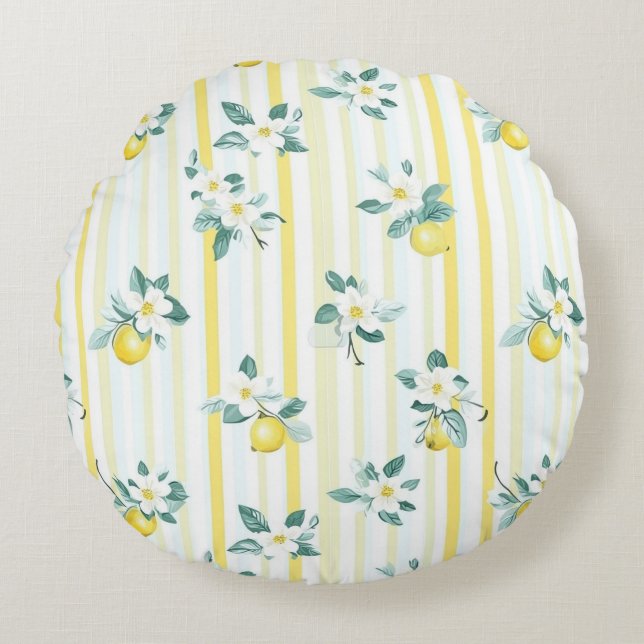 Shabby Chic Lemon Floral Series Design #12 Rond Kussen (Voorkant)