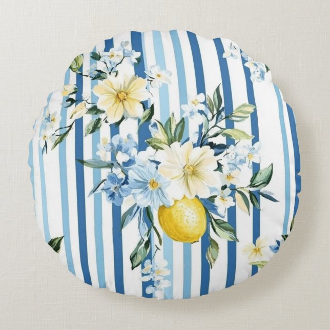 Shabby Chic Lemon Floral Series Design #1 Rond Kussen (Voorkant)