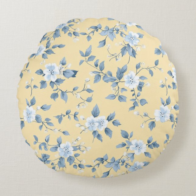Shabby Chic Lemon Floral Series Design #7 Rond Kussen (Voorkant)