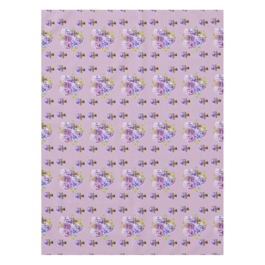 Shabby Chic Lila Chintz Pansy Floral Tablecloth Tafelkleed (Voorkant)