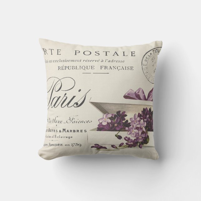 Shabby Chic,  lila Frans faux linnen Kussen (Voorkant)