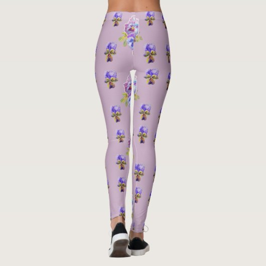 Shabby Chic Lila Paarse Pansy Floral Leggings (Achterkant)