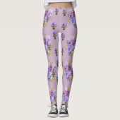 Shabby Chic Lila Paarse Pansy Floral Leggings (Voorkant)