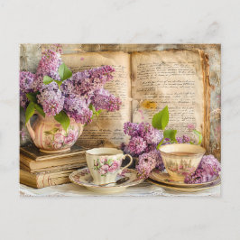 Shabby chic Lilac Bunch in an Antique Coffee Pot Briefkaart