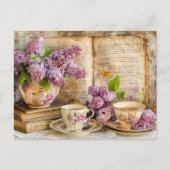 Shabby chic Lilac Bunch in an Antique Coffee Pot Briefkaart (Voorkant)