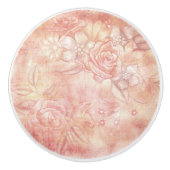 Shabby Chic look Pink & Peach Floral Decoupage Keramische Knop (Voorkant)