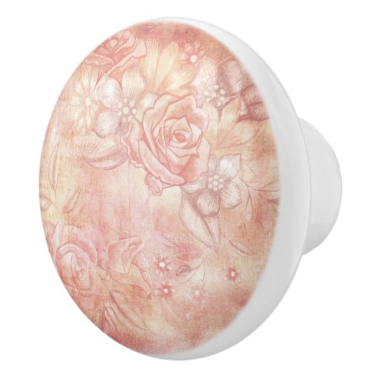Shabby Chic look Pink & Peach Floral Decoupage Keramische Knop (Rechts)