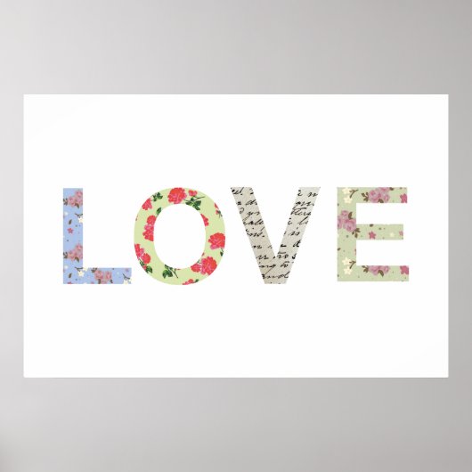 Shabby Chic Love Typografie - wit Poster (Voorkant)