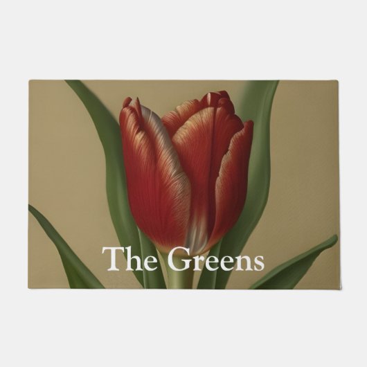 Shabby Chic Lovely Red Tulip Deurmat (Voorkant)