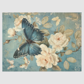 Shabby chic marine vlinder & rozen tissue papier