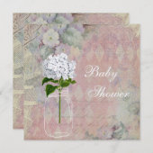 Shabby Chic Mason Jar & Hydrangea Baby shower Kaart (Voorkant / Achterkant)