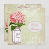 Shabby Chic Mason Jar & Hydrangea Baby shower Kaart (Voorkant / Achterkant)