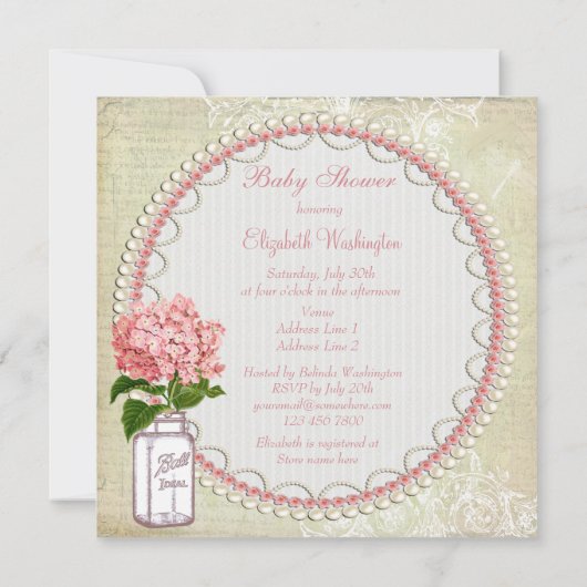 Shabby Chic Mason Jar & Hydrangea Baby shower Kaart (Achterkant)