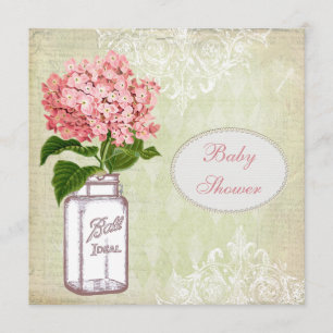 Shabby Chic Mason Jar & Hydrangea Baby shower Kaart