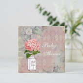 Shabby Chic Mason Jar & Hydrangea Baby shower Kaart (Staand voorkant)