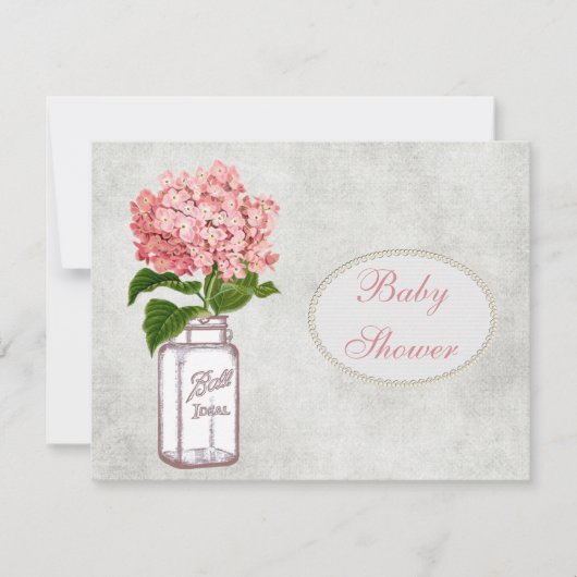Shabby Chic Mason Jar & Hydrangea Baby shower Kaart (Voorkant)