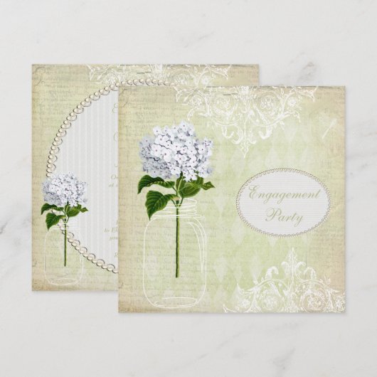 Shabby Chic Mason Jar & Hydrangea Verloving Kaart (Voorkant / Achterkant)