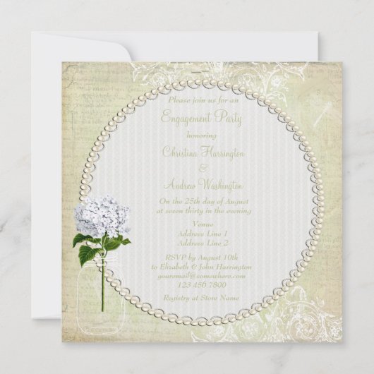 Shabby Chic Mason Jar & Hydrangea Verloving Kaart (Achterkant)