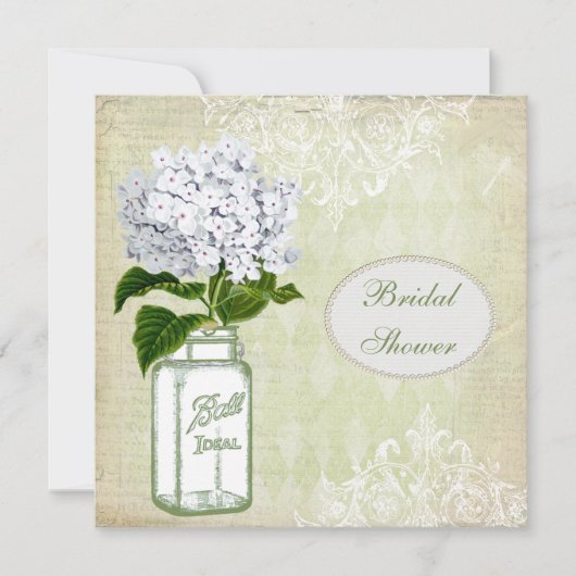 Shabby Chic Mason Jar & Hydrangea Vrijgezellenfees Kaart (Voorkant)