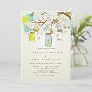 SHABBY CHIC MASON JARS SPRING WEDDING INVITATION KAART